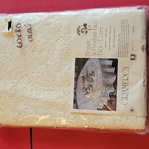 Elegant Nottingham Lace Table Cover 60x80 Oval White and Ivory